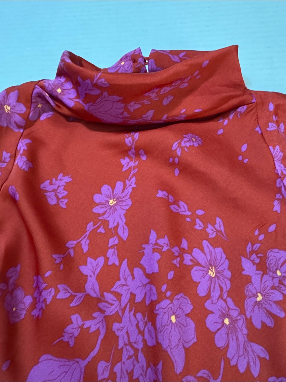 Free People Boho Aries Mini Dress Red with Purple Floral Print 175 - Picture 10 of 12